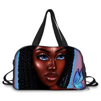 China New Eco-friendly Ladies Travel Bags Large Capacity African Girls Printed Gym Art Outdoor Black Cross - Body Duffel Bag Luggage For Women for sale