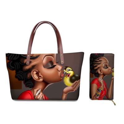 China Lady African Art Black Women Design Print Custom Made On Demand Bags Shoulder Large Tote Bag Purses And Handbags for sale