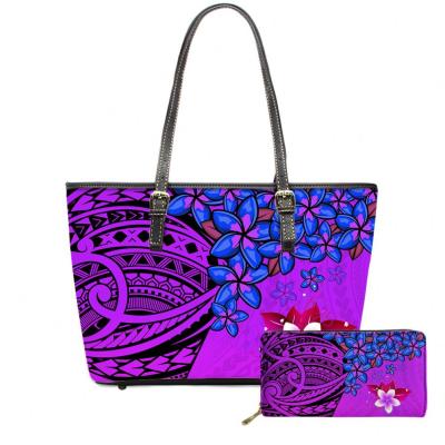 China Durable POD 2Pcs Vintage Handbags Set Polynesian Tradition Print Leather Women Tote Bag Ladies Tribal Cross - Body Bags Vintage Handbags for sale