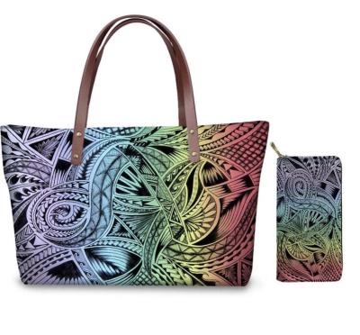 China High Quality Dropshipping Traditional Tribal Polynesian Satchel Print Set Purses And Handbags For Women Shoulder Tote Bags Wallets for sale