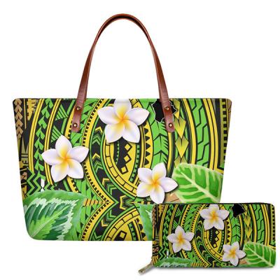 China High Quality 2pcs Women Handbags 2020 Set Hawaiian Tropical Flower Polynesian Pattern Ladies Shoulder Bags Drop Shipping for sale