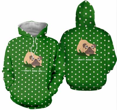 China Custom POD Retro Womens Anti-pilling Designer Dog Pattern Hoodie Fighting Green Girl Retro for sale