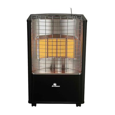 China Hot Sale Outdoor Mobile 4 Casters Standing 4 Burner Indoor Gas Heater With Full Back Cover For Living Room And Bedroom for sale