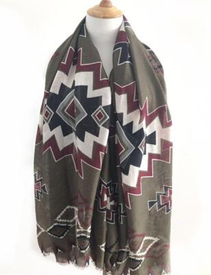 China Custom Printed High Quality USA Polyester Women Scarf Oblong Shawl With Fringe for sale