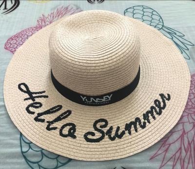 China Custom picture embroidery logo printing summer lady straw beach hat for promotion gift for sale