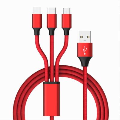 China Wholesale 5V 3A USB C Cell Phone Multi Fast Charging Nylon Fast Charging Micro Type 3 in 1 USB Charging Cable for sale