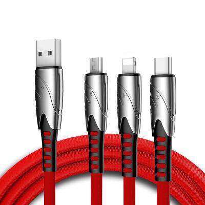 China Hot Selling Zinc Alloy Charging MP3/MP4 Player Cable 3in1 1.2 Meters Fast Charging Multiple Ports USB 3 In 1 Cable for sale