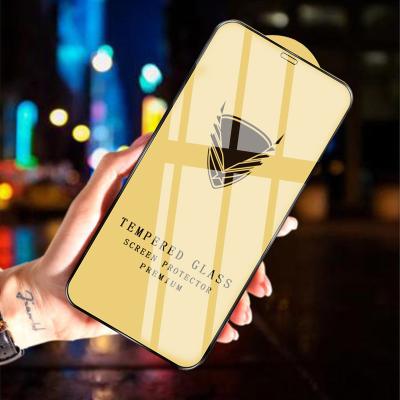 China New Anti-scratch Shield 9D Cellphone Screen Protector Gold Tempered Glass Cover For iPhone 11 12 13 Pro XR XS Max Max Front Screen for sale