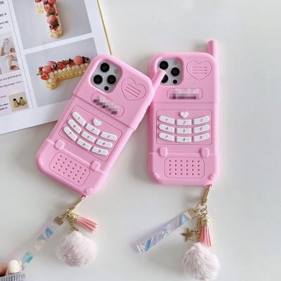 China 3D Cute Cartoon Anti-fall Cell Phone Design Pink Old Phone Case For iPhone 13 Retro Girl Fashion Cover For iPhone 12/11/7/8/XS/XR/ MAX for sale