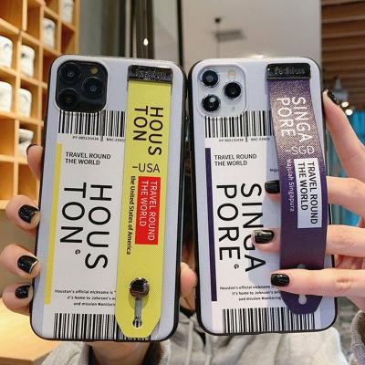 China New Anti-Drop Design CIA Plane Tickets Barcode Label Matte Hard Phone Case For iphone 13 12 11 7 8 XMAX Wrist Strap Hand Band Holder Cover for sale