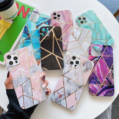 China Anti-drop Women Girl TPU Luxury Marble Plated Soft Phone Case IMD Printed Mobile Back Cover For iPhone 12 11 Phone Accessories for sale