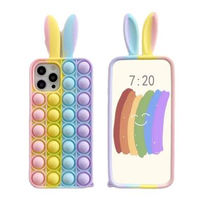 China Anti-drop silicone fidgety person soft toys phone case with rabbit ear design for iphone 12 Se xr 8 7 xs silicone phone case for iphone 11 pro for sale