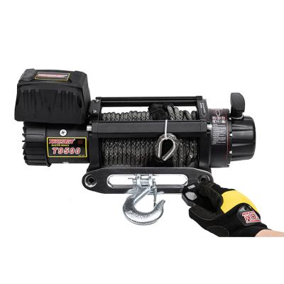 China New Design 4X4 AUTO Winch 9500lbs Pull Power 12v 4wd Electric Winch With Synthetic Rope for sale