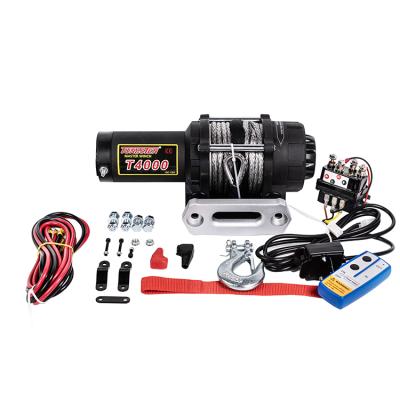 China ATV/UTV 4000lbs atv/utv pulling 12v/24v electric mini winch with synthetic rope for sale