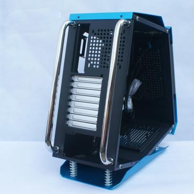 China With Fan Wholesale New Design 2021 Blue Color Aluminum Computer Case Transparent Panel With Fan Power Supply Style Gaming Computing for sale