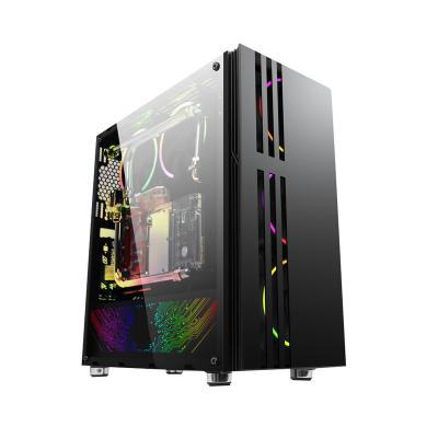 China With Fan High Quality New 2021 Game Computer Case With RGB Fans&Tempered Glass Table PC Desktop Case for sale