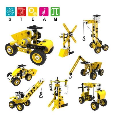 China 2022 New Plastic 8 In 1 Assembling Plastic Diy Building Block Engineering Car Toy For Kids for sale