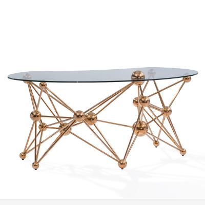 China Dongguan Gold Stainless Steel Tempered Glass Table Top Modern Brass Console Table for sale