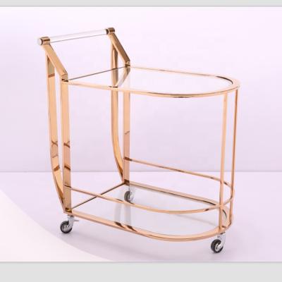 China Modern Luxury Rose Gold Metal Trolley Bar Cart for sale