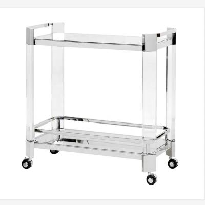 China Modern Trolley Acrylic Bar Cart with Brass and Mirror for sale