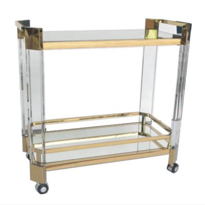 China Modern Trolley Acrylic Bar Cart with Brass and Mirror Bar Cart Furniture for sale