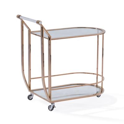 China Tier Kitchen Gold Metal Trolley Rolling Cart Bar Cart Modern Luxury Portable Serving Shelving with Wheels for sale