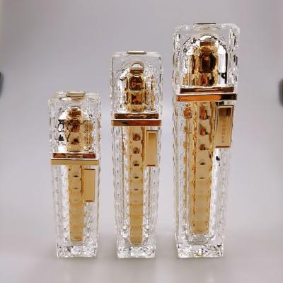 China BEAUTY PACKAGING 30ml 50ml 100ml Customized Sell WellLuxury Golden Square CosmeticAcrylic; lotion pump bottle for sale