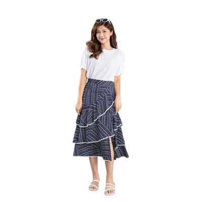 China Comfortable To Wear/Easy To Match New Polyester Summer Cake Print Irregular Waist High Elastic A Line Skirt for sale