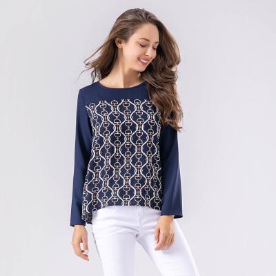 China Hong Kong Fashion Fabrics Print women patchwork knitted blouse ladies tops elegant women blouses with round neck and turtle neck for sale