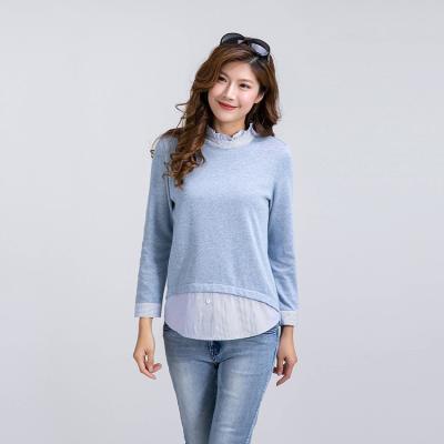 China Breathable and Moisture-Absorbing Backing Up Lotus Leaf Collar Blouses Tops Long Sleeve Knitted Style Elegant Cuffs Shirt Women's Two-Piece Clothing Tops for sale