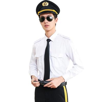 China Anti-Shrink White Classic Men's Pilot Uniform Shirt With Epaulet for sale