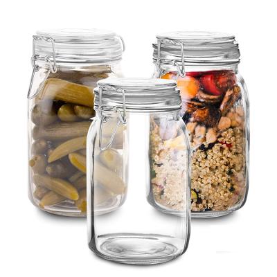 China Wholesale 1000ml High Quality Square Food Storage Clear Glass Jar Freshness Preservation With Clip Airtight Glass Lid for sale