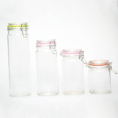 China Cover Glass Food Storage Jar With Airtight Zinc Clip Glass Lid for sale