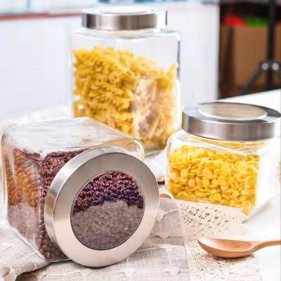 China Hot Selling Classic Square 500ml Freshness Preservation Glass Storage Jars With Metal Lid For Food Storage In Kitchen for sale