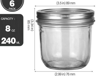 China Smooth Surface Freshness Preservation 8OZ Wide Mouth Glass Mason Jars With Airtight Lid for sale