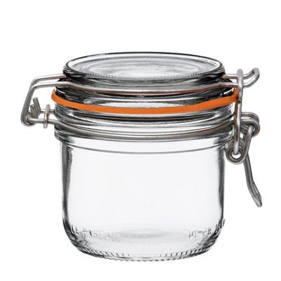 China Airtight Freshness Preservation Food Storage Glass Jar With Cliped Glass Lid For Jam&Honey for sale