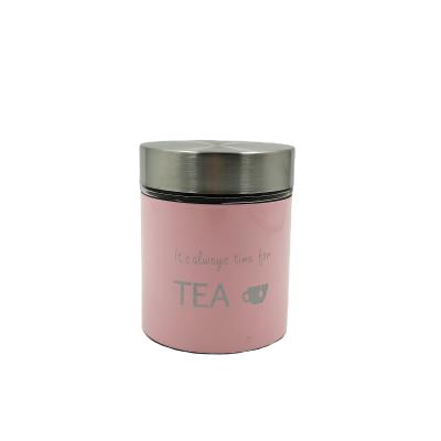 China Steamable Stainless Steel Coated Pink Glass Coffee Sugar Tea Storage Canister With Stainless Steel Coating for sale