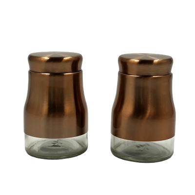 China Freshness Preservation Wholesales Stainless Steel Coated Glass Spice Jar Small For Salt And Pepper Herb Use Set for sale