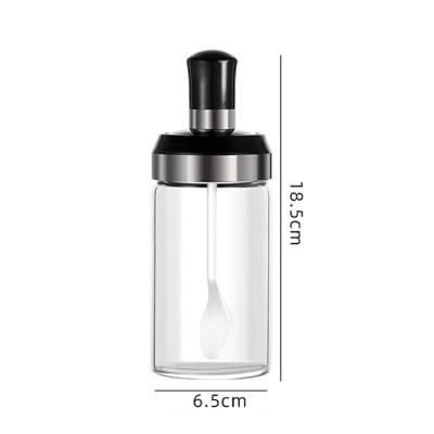 China Sustainable High Quality Glass Spice Jar With Spoon And Plastic Lid for sale