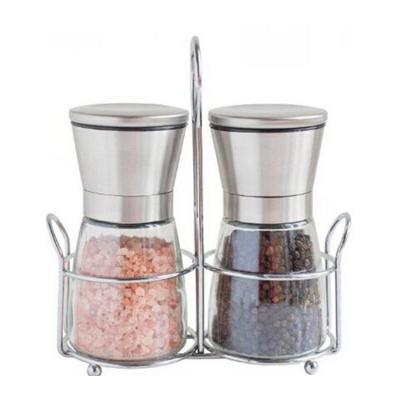 China Cooking 2pcs 180ml Salt and Pepper Mill Glass Jars with Stand Set for sale