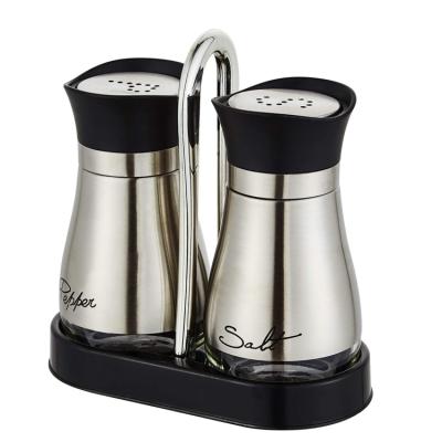 China Freshness Preservation 2PCS Kitchen Storage Bottle Glass Salt and Pepper Container Holder Set of 2 for sale