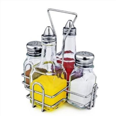 China Best Selling Freshness Storage Rack Wholesale Set Spice Glass Jar With Oil Vinegar Dispenser And Salt Pepper Shaker for sale