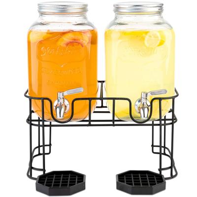 China 2pcs Glass Cover Beverage Dispenser with Metal Stand for sale