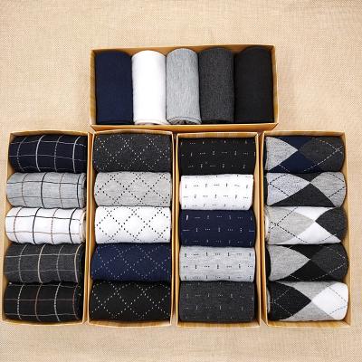 China Wholesale Custom Logo Business Sock Cotton Fashion Breathable Sports Gift Box Men Unisex Plaid Pure Color Slouch Slouch Box For 5 Pairs Socks for sale