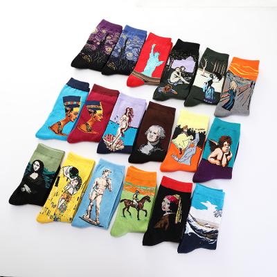 China QUICK DRY Style Van Gogh Famous Painting Socks Mona Lisa da Vinci Funny Socks Vintage 3d Cotton Harajuku Art Women Socks Men Wholesale for sale