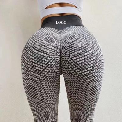 China Wholesale Custom Logo High Waist Yoga Rib Antibacterial Textured Workout Butt Lift Booty Yoga Leggings Crack! crack! for sale