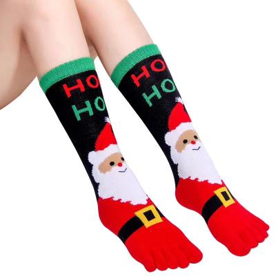 China Christmas Women's lgirl 100% Organic Cotton Antibacterial Five Toe Socks Alignment 5 Five Finger Socks for sale