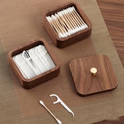 China 2022 New Products Sustainable Hot Black Walnut Wood Storage Floss Toothpick Box for sale