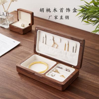 China New Wooden Jewelry Box Black Walnut Chinese Style Wooden Box Ear Stud Necklace Stored Solid Wood Jewelry Storage Box for sale