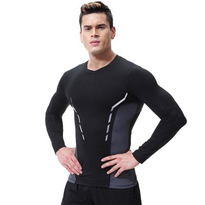 China Solid Color High Quality Polyester Quick Dry Men's Breathable Gym Jogging Long Sleeve T-Shirt Sports Bodybuilding for sale